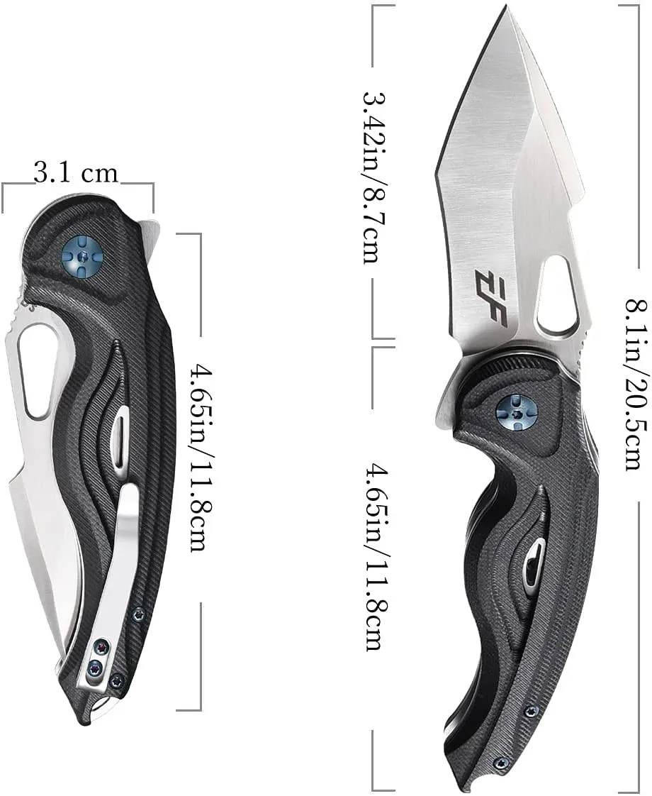 Eafengrow EF936 Pocket Knife,G10 Handle D2 Steel Blade Knife with Ball Bearing Safe Open Flipper Knife Liner Lock Tactical Tool Knives for Camping Survival Hiking (black)