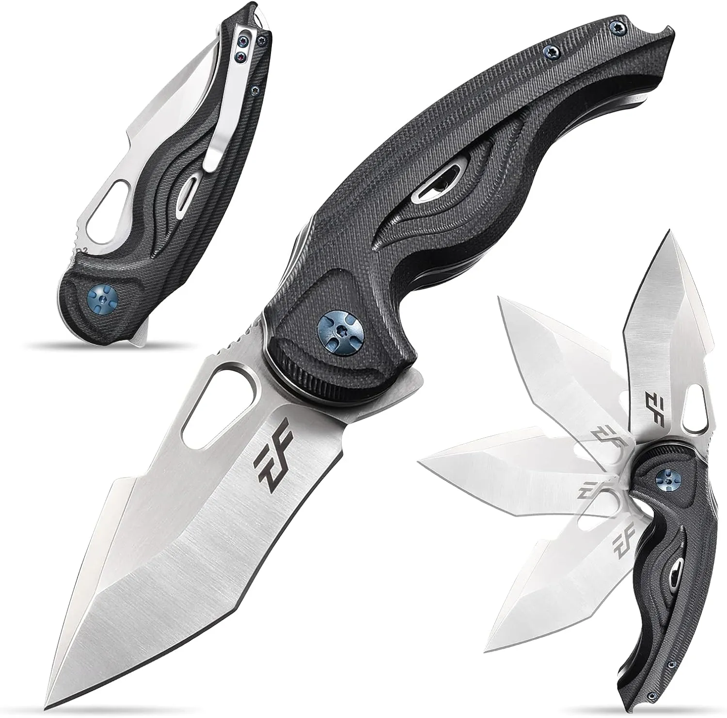 Eafengrow EF936 Pocket Knife,G10 Handle D2 Steel Blade Knife with Ball Bearing Safe Open Flipper Knife Liner Lock Tactical Tool Knives for Camping Survival Hiking (black)