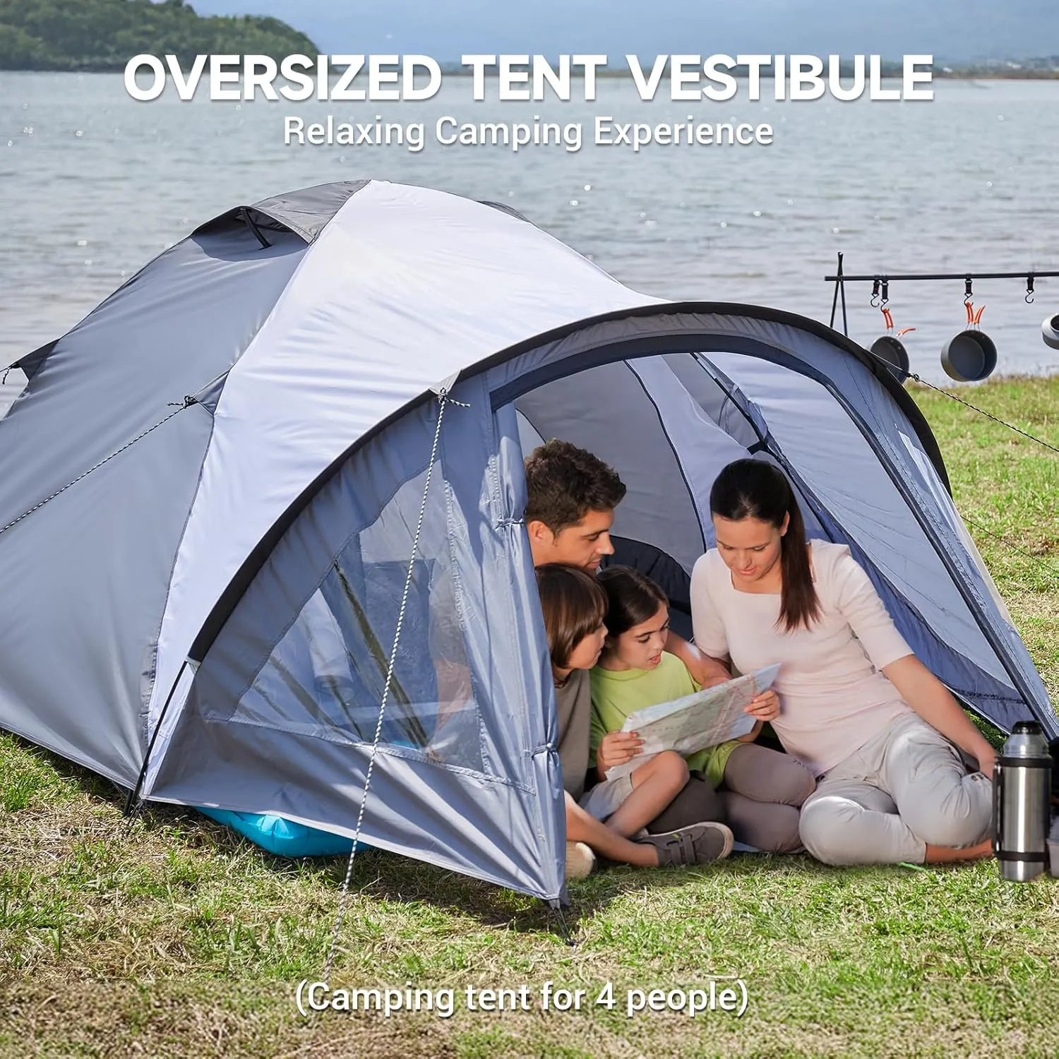 EchoSmile 4-Person Camping Tent with Clear Windows – Easy Setup Lightweight Shelter with Rainfly