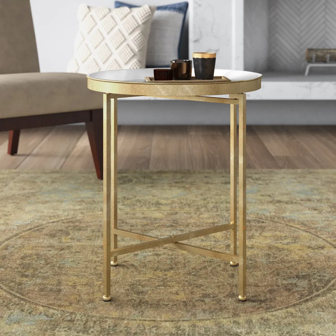 Ekta Tray Top Cross Legs End Table Willa Arlo™ Interiors Table Top Color: Mirror, Table Base Color: Gold