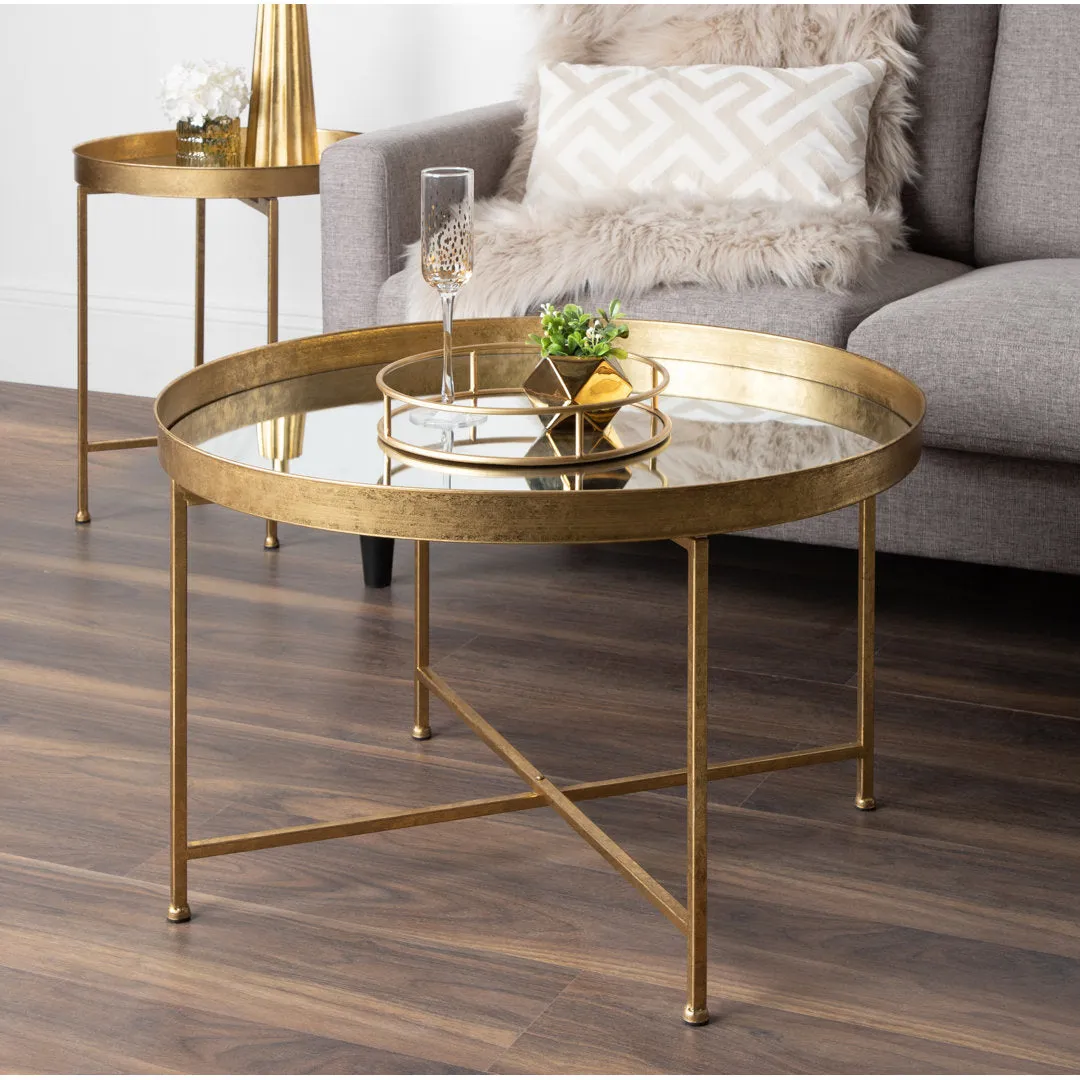 Ekta Tray Top Cross Legs End Table Willa Arlo™ Interiors Table Top Color: Mirror, Table Base Color: Gold