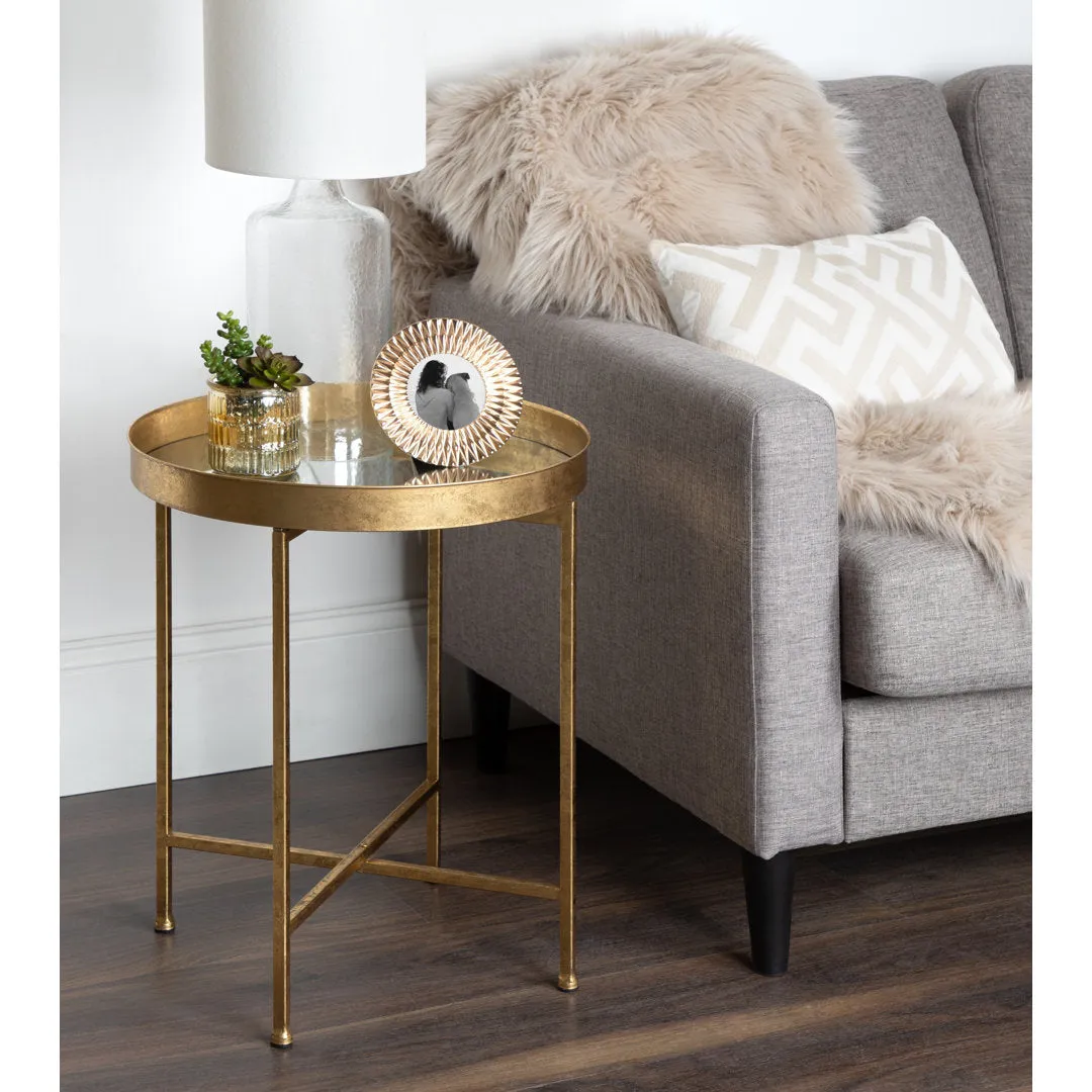 Ekta Tray Top Cross Legs End Table Willa Arlo™ Interiors Table Top Color: Mirror, Table Base Color: Gold