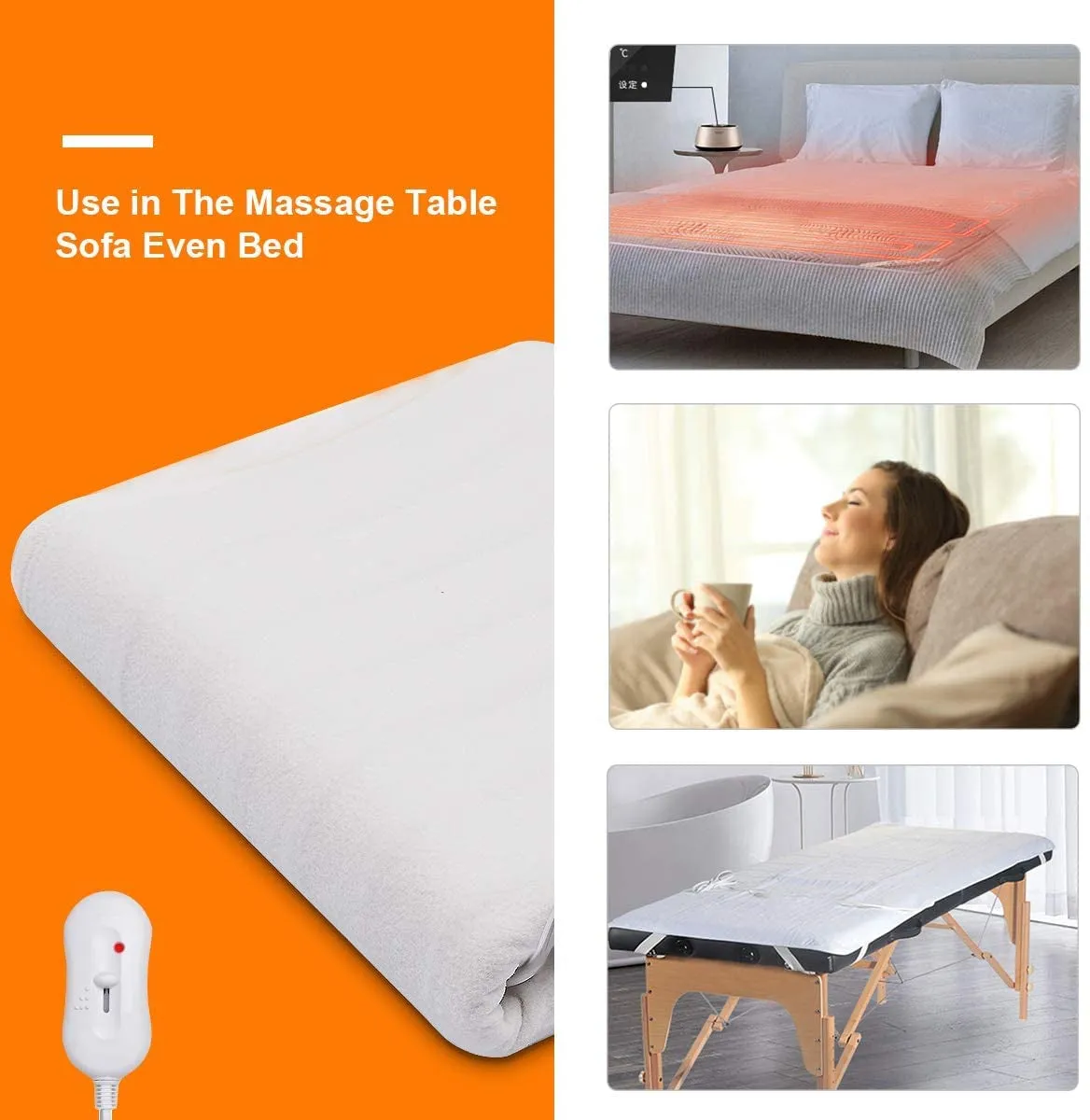Electric Massage Table Warmer, Polyester Spa Table Heating Pad with 3 Heat Settings & Auto Overheating Protection, Machine Washable Heated Bed Toppe, Ideal for Home Spa