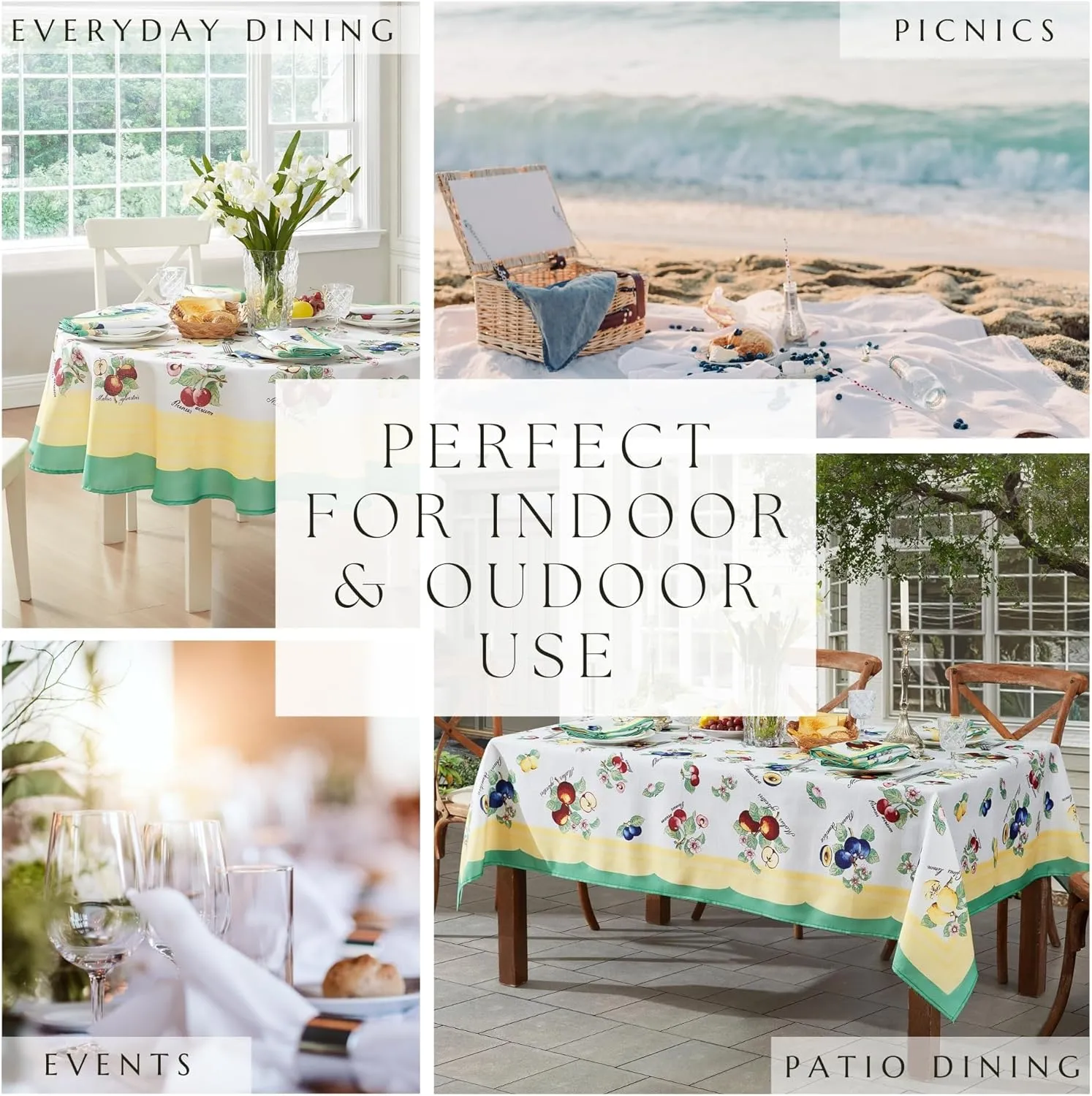 Elrene Home Fashions Villeroy & Boch French Garden Fleurence Stain and Water Resistant Dining Tablecloth, 70"x70" Round