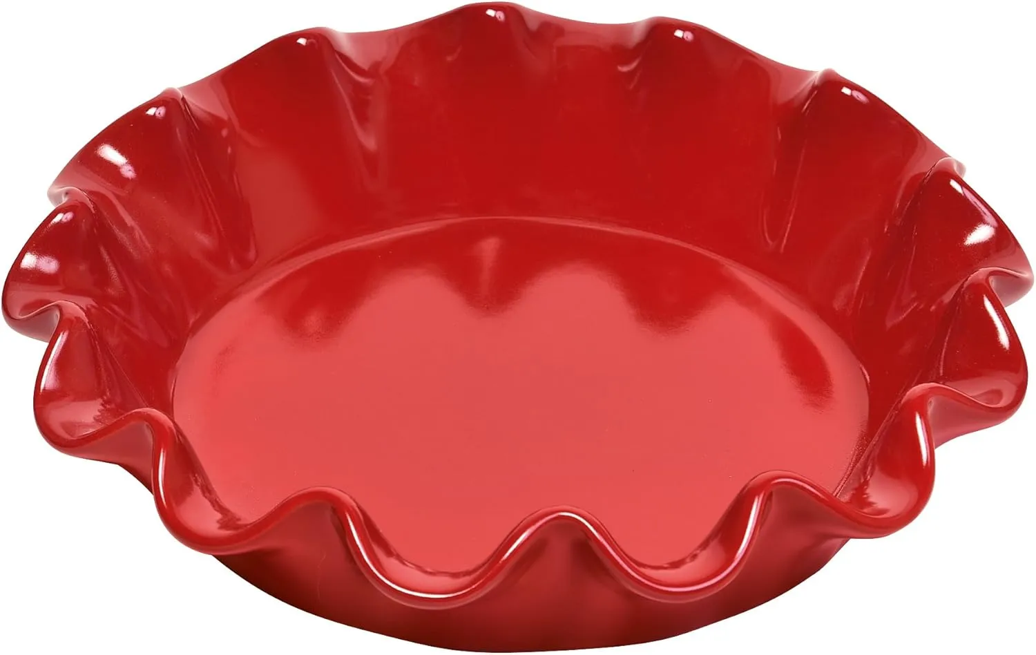 Emile Henry Made in France Ruffled Pie Dish 10.5" X2.5", 10.5" by 2.5", Burgundy Red