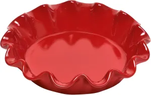 Emile Henry Made in France Ruffled Pie Dish 10.5" X2.5", 10.5" by 2.5", Burgundy Red