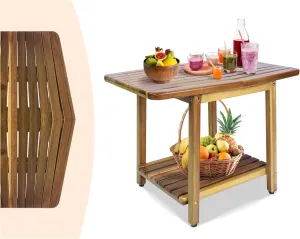 ENKEZI Acacia 24 Inches Outdoor Side Table, 2-Tier Sturdy Patio, End Table Weather Resistant, Strong Stability Side Table for Patio, Pool, Porch, Teak Finish (Modern Brown)