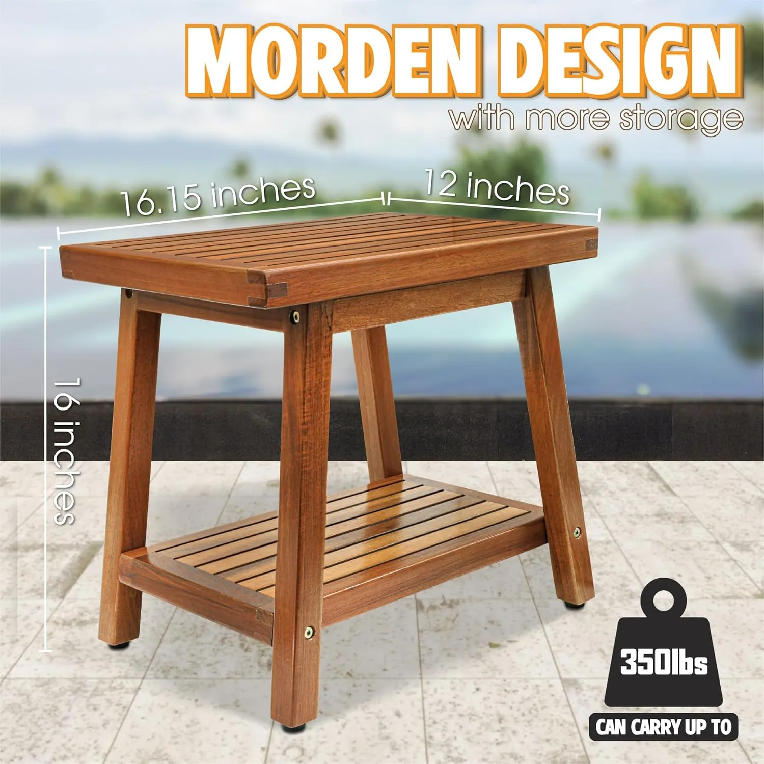 ENKEZI Small Acacia 16 Inches Outdoor Side Table, 2-Tier Sturdy Patio, End Table Weather Resistant, Strong Stability Side Table for Patio, Pool, Porch, Teak Finish (Small)