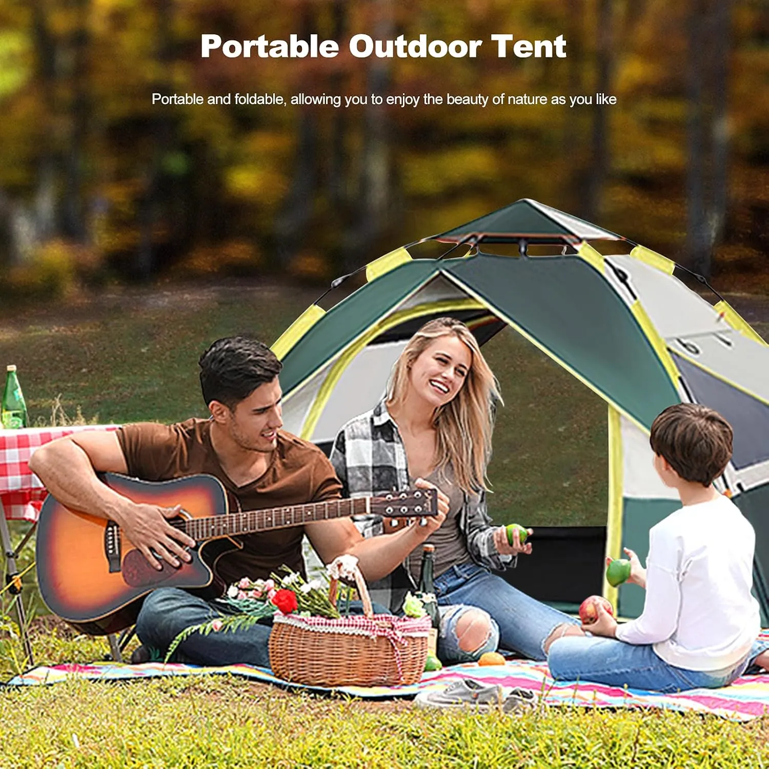 Ergocar Camping Tent 210T Oxford Cloth Waterproof Windproof Dome Adults Tent, 2-4 Man Ultraligh Ventilated 2 Doors & 2 Windows Pop up Tent for Family Long Trip, Hiking & Fishing