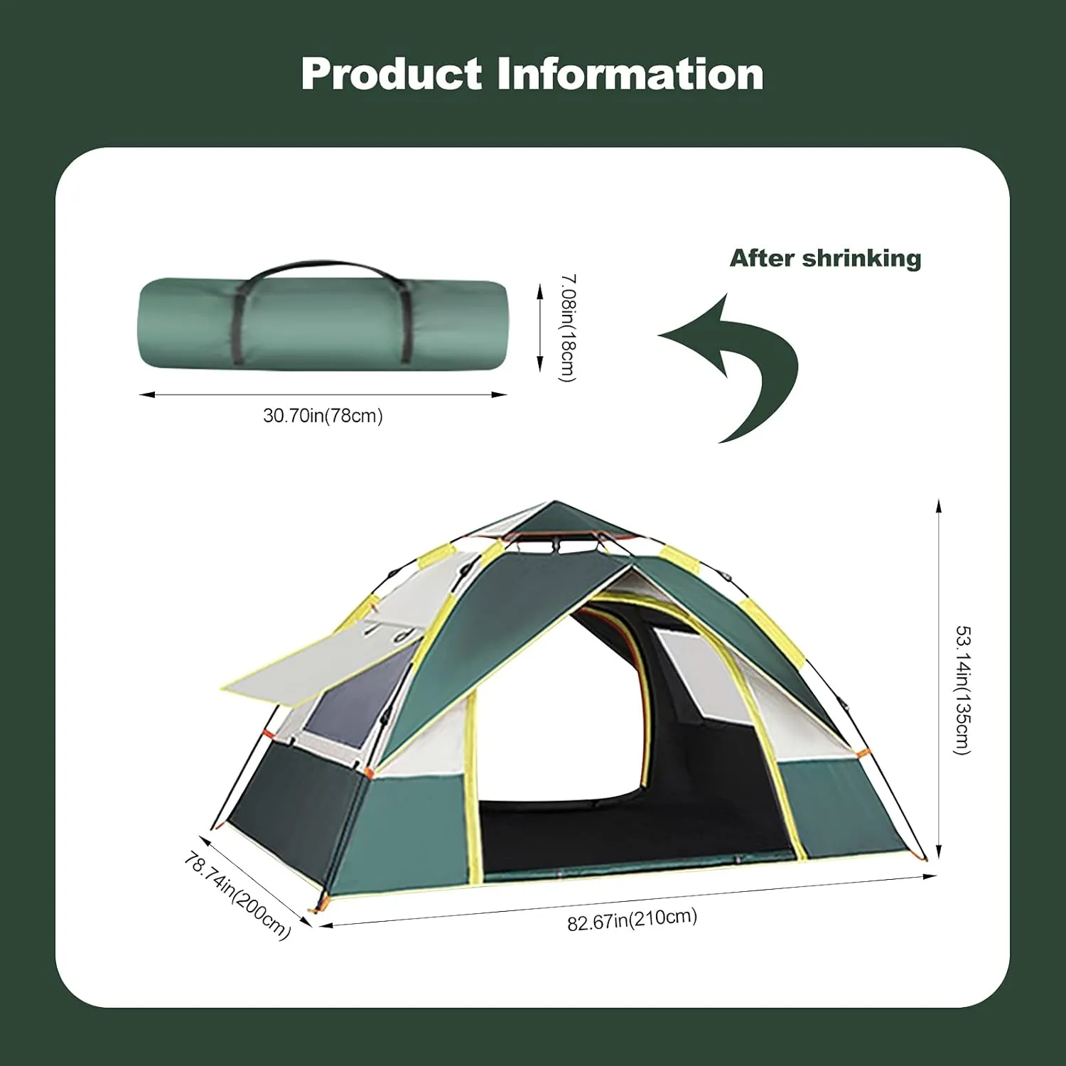 Ergocar Camping Tent 210T Oxford Cloth Waterproof Windproof Dome Adults Tent, 2-4 Man Ultraligh Ventilated 2 Doors & 2 Windows Pop up Tent for Family Long Trip, Hiking & Fishing