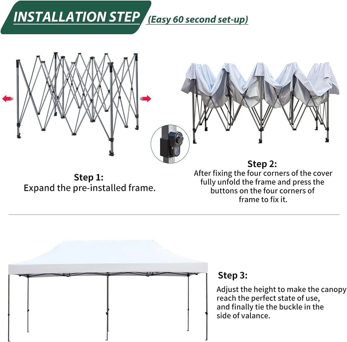 EROMMY 10' x 20' Pop Up Canopy Tent, Commercial Instant Canopy with Roller Bag, 6 Sand Bags, Outdoor Canopies for Festival, Event, White