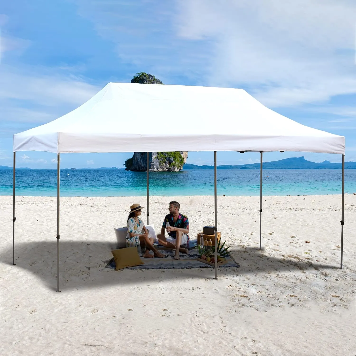 EROMMY 10' x 20' Pop Up Canopy Tent, Commercial Instant Canopy with Roller Bag, 6 Sand Bags, Outdoor Canopies for Festival, Event, White