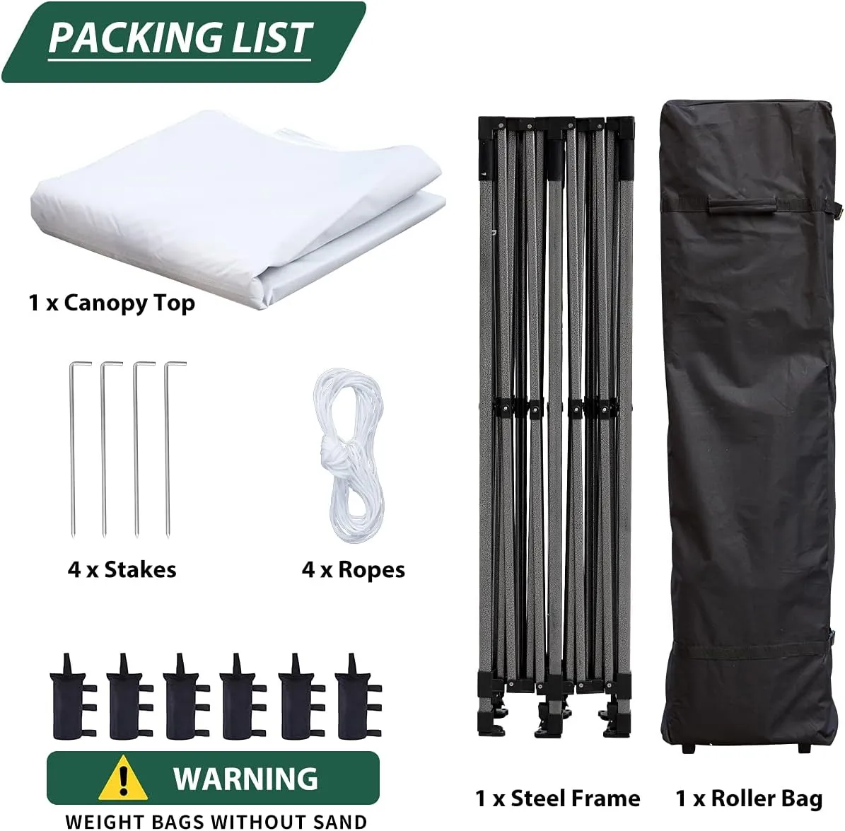 EROMMY 10' x 20' Pop Up Canopy Tent, Commercial Instant Canopy with Roller Bag, 6 Sand Bags, Outdoor Canopies for Festival, Event, White