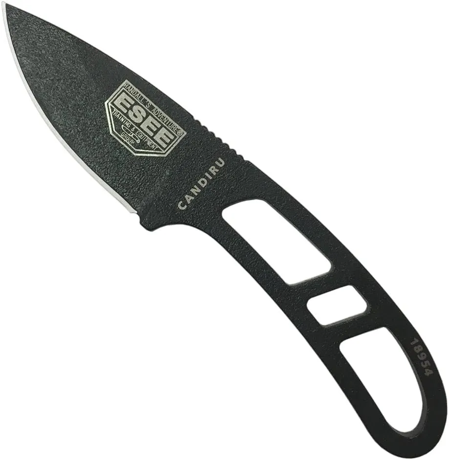 ESEE Authentic Candiru Tactical Survival Knife - Molded Sheath Belt Clip Plate (Black Blade, Black Molded Sheath)