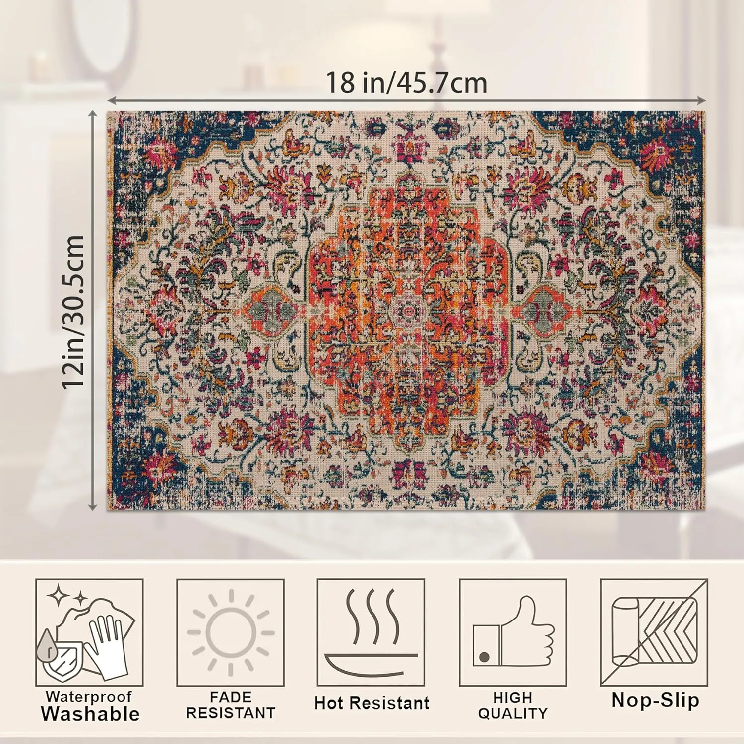Ethnic Boho Southwest Placemats Set of 6,Orange Blue Teal Carpet Linen Washable Kitchen Dining Table Mats Heat Resistant Place Mats for Home Party Indoor Holiday 12x18 Inch