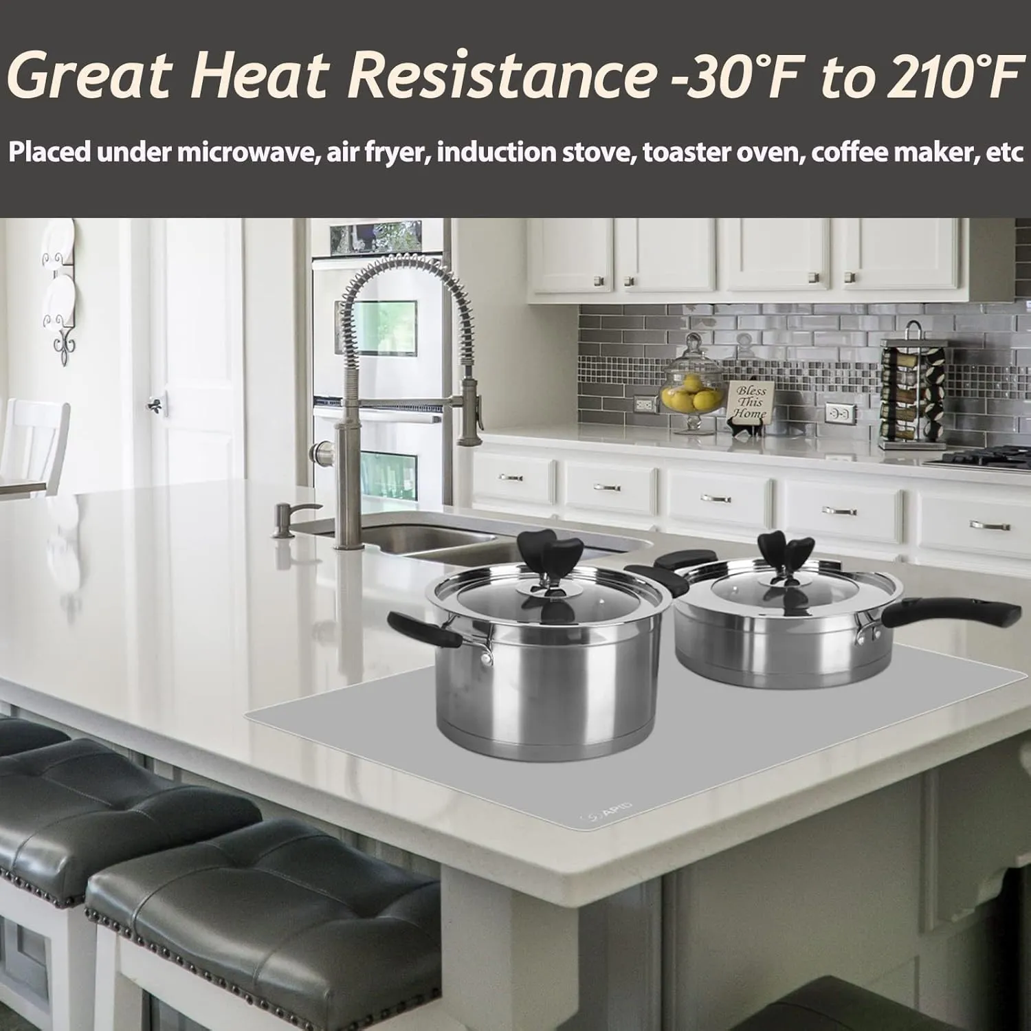 Extra Large Silicone Mat 36" x 24" Place Mats, Heat Resistant Mat for Kitchen Countertop Protector, Thick Placemats Washable Silicone Mats for Kitchen Counter Mat Dining Table Mat, Grey, Sapid