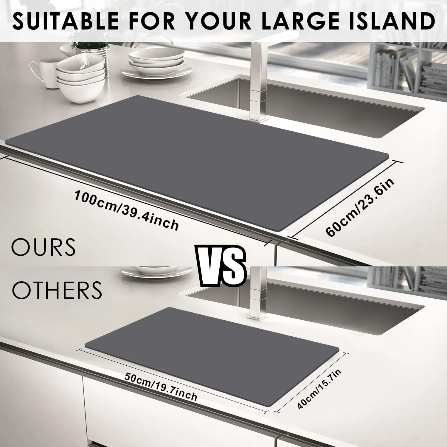 Extra Large Silicone Mat for Kitchen Counter 39.4" x 23.6" Silicone Table Mat for Resin Workbench Mat Heat Resistant Mat Coffee Bar Mat 2MM Thick,Dark Gray