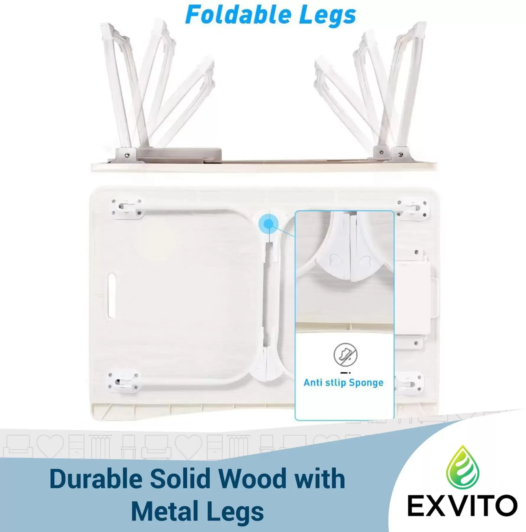 EXVITO Smart Multipurpose Industries Study Table for Students Bed Table for Study Foldable Laptop Table Portable & Lightweight Mini Table Bed Reading Table,Laptop Stands, Laptop Desk - Ivory