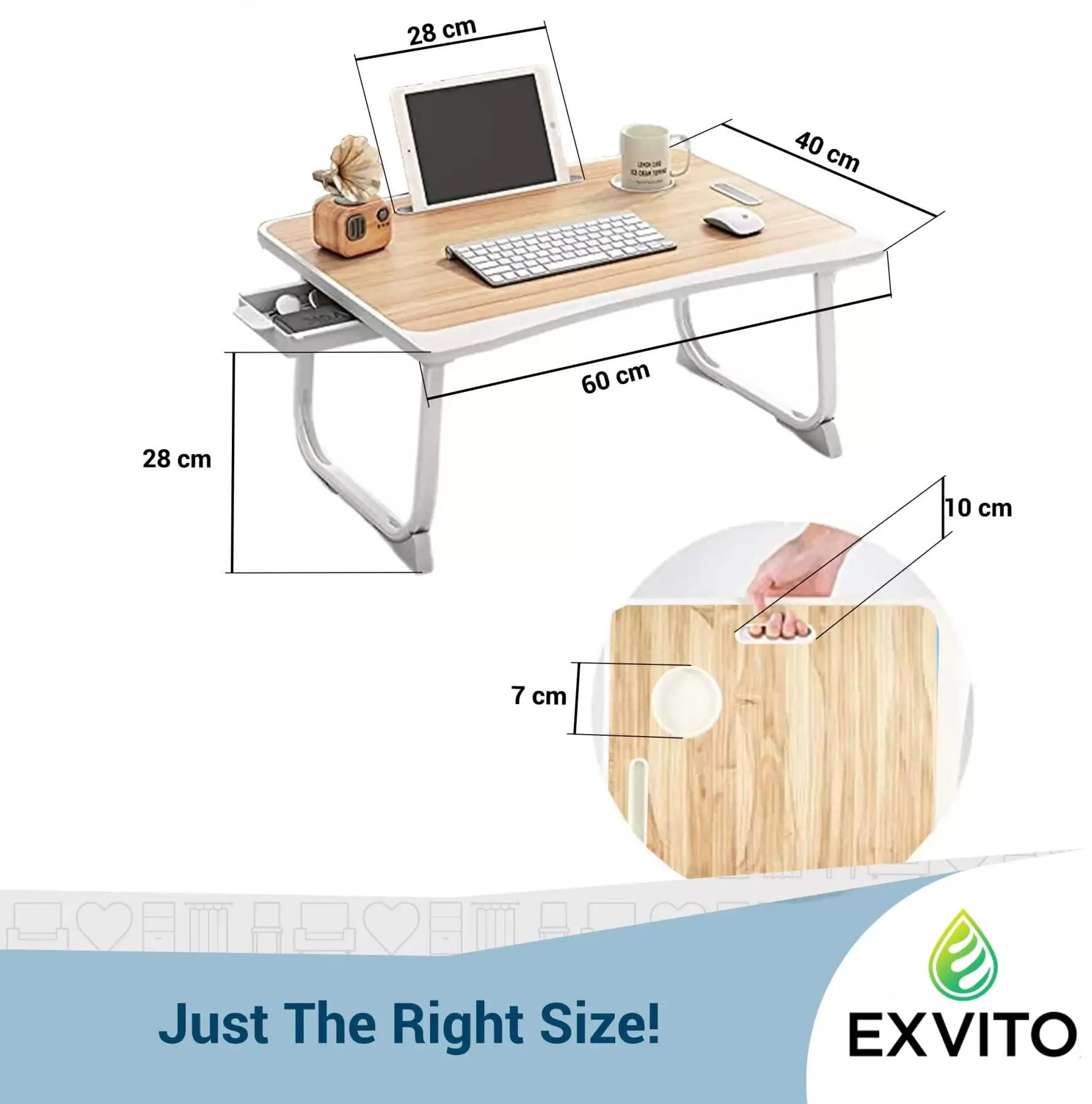 EXVITO Smart Multipurpose Industries Study Table for Students Bed Table for Study Foldable Laptop Table Portable & Lightweight Mini Table Bed Reading Table,Laptop Stands, Laptop Desk - Ivory