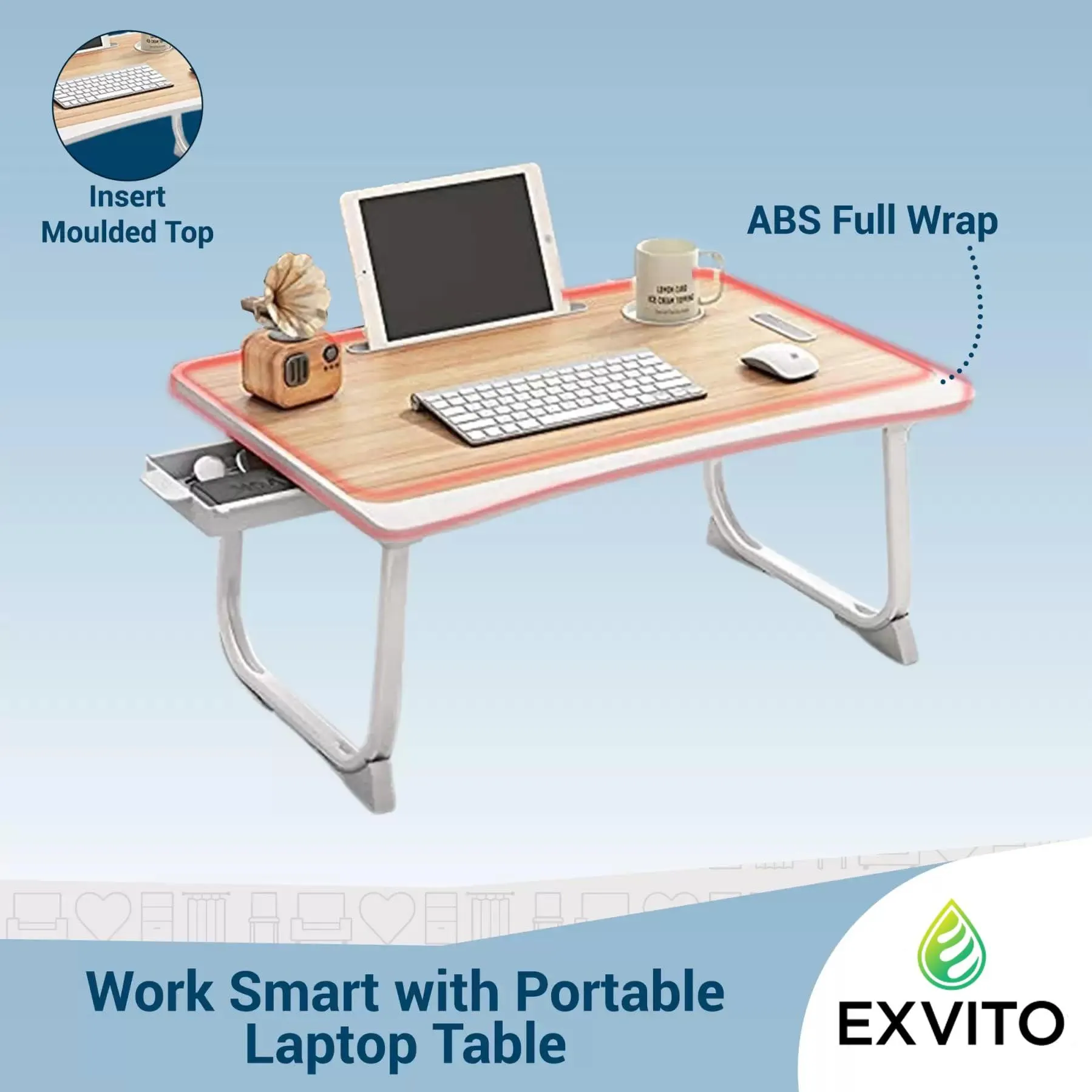 EXVITO Smart Multipurpose Industries Study Table for Students Bed Table for Study Foldable Laptop Table Portable & Lightweight Mini Table Bed Reading Table,Laptop Stands, Laptop Desk - Ivory