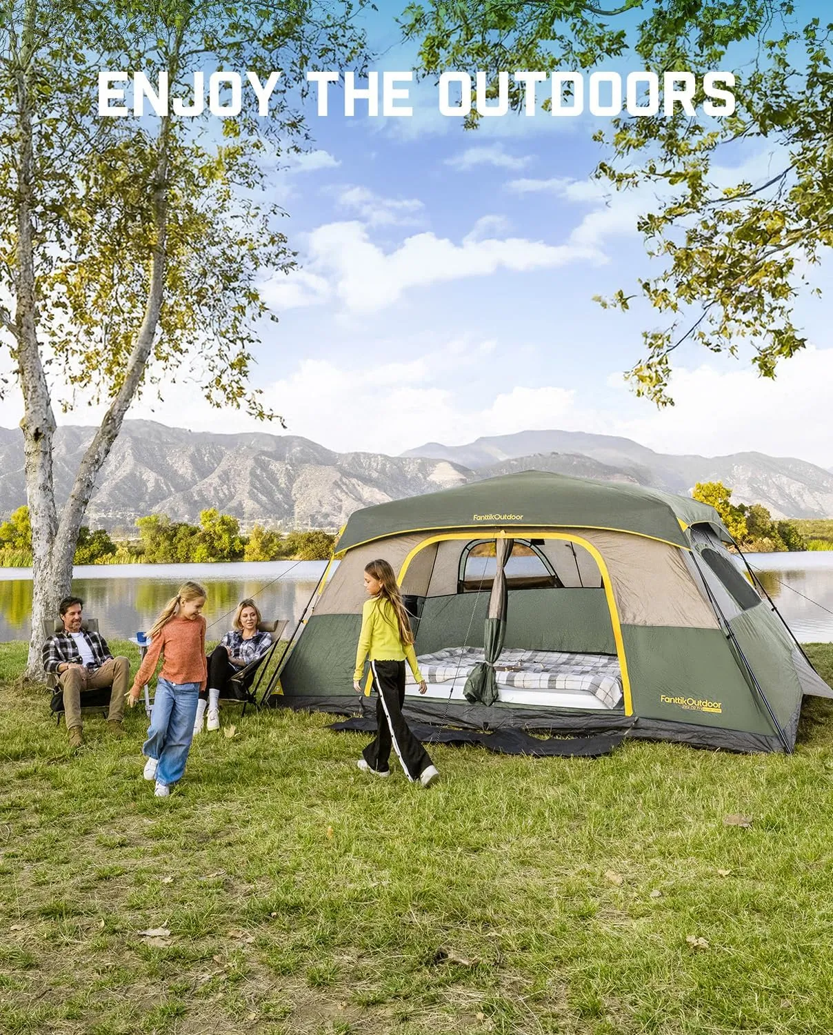 FanttikOutdoor Camping Tent 4/6/8/10 Person Instant Cabin Tent Setup in 60 Seconds with Rainfly & Windproof Portable with Carry Bag for Family Camping & Hiking, Upgraded Ventilation