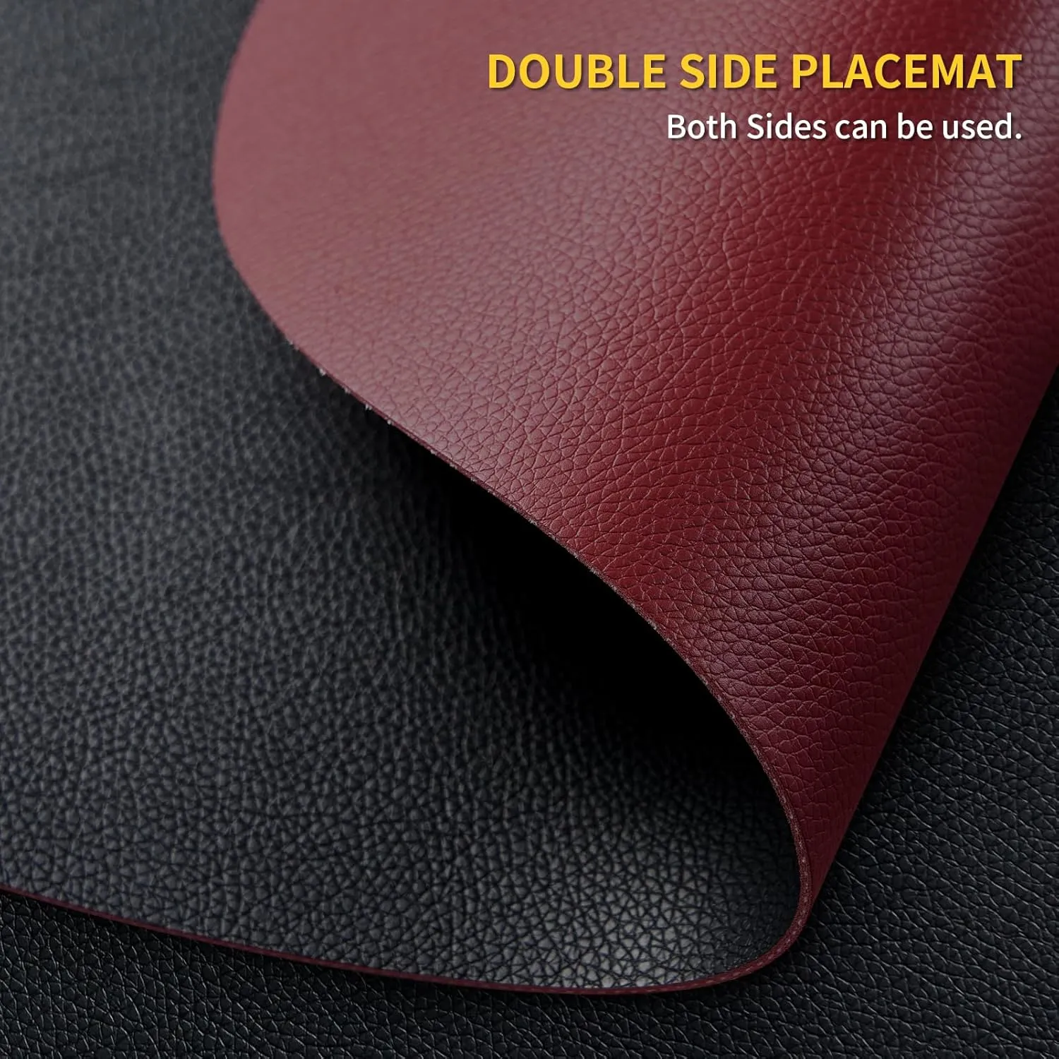 Faux Leather Placemats and Coasters Set of 4, Dual-Sided Round Place Mats for Kitchen Dining Patio Table, Washable Oval Modern Table Mates, Non-Slip Heat Resistant Coffee Mates, Red Black Placemats
