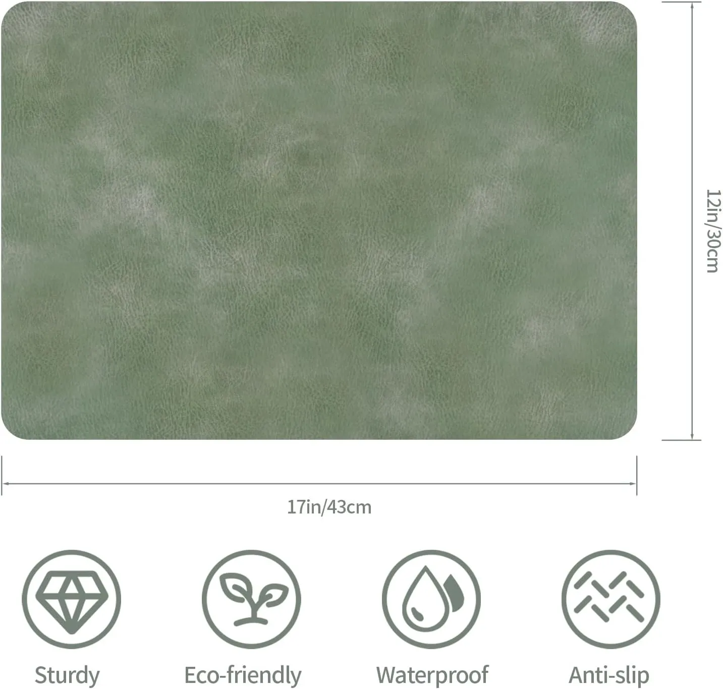 Faux Leather Placemats Set of 4, PU Washed Cowhide Pattern Place Mats Heat Resistant Washable Wipeable Table Mats for Dining Table Outdoor Indoor, Green