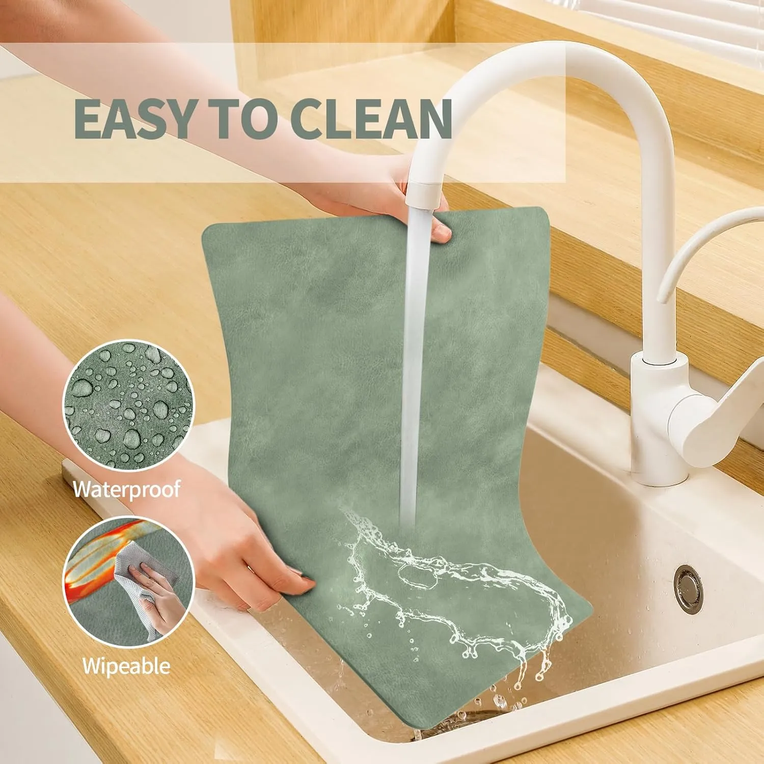 Faux Leather Placemats Set of 4, PU Washed Cowhide Pattern Place Mats Heat Resistant Washable Wipeable Table Mats for Dining Table Outdoor Indoor, Green