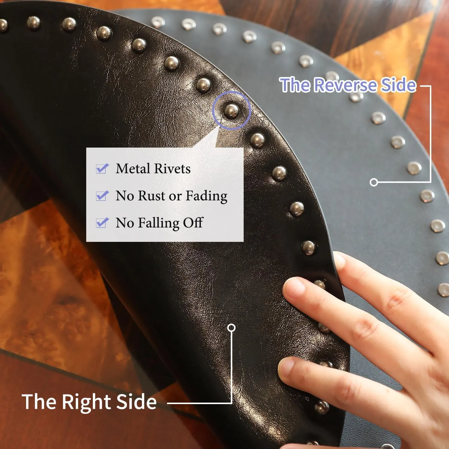 FAVE Black Faux Leather Placemats 13.78Inches Round Placemat Set of 2 Heat Resistant Place Mats for Kitchen Table Wipeable Fall Placemats Table Mats with Rivets High Texture Placemat (Black)