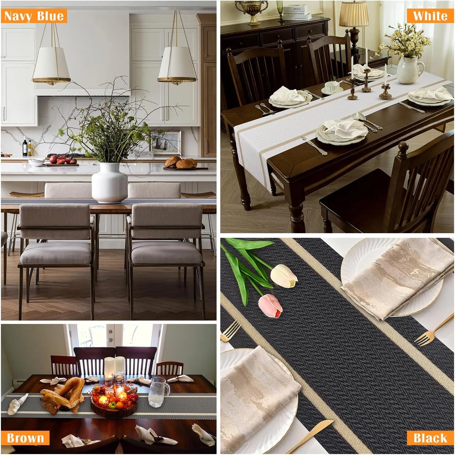 FAVE Woven Vinyl Table Runner 72x12 Inches Heat Resistant Table Runner Wipeable WaterproofBrown Table Runner Woven with Golden Threads (Brown-72x12)
