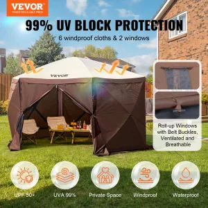 (FINAL PRICES ARE LOWER ON OUR SITE!) VEVOR Pop Up Gazebo Tent, Pop-Up Screen Tent 6 Sided Canopy Sun Shelter with 6 Removable Privacy Wind Cloths & Mesh Windows, 12.5x12.5FT Quick Set Screen Tent with Mosquito Netting, Brown