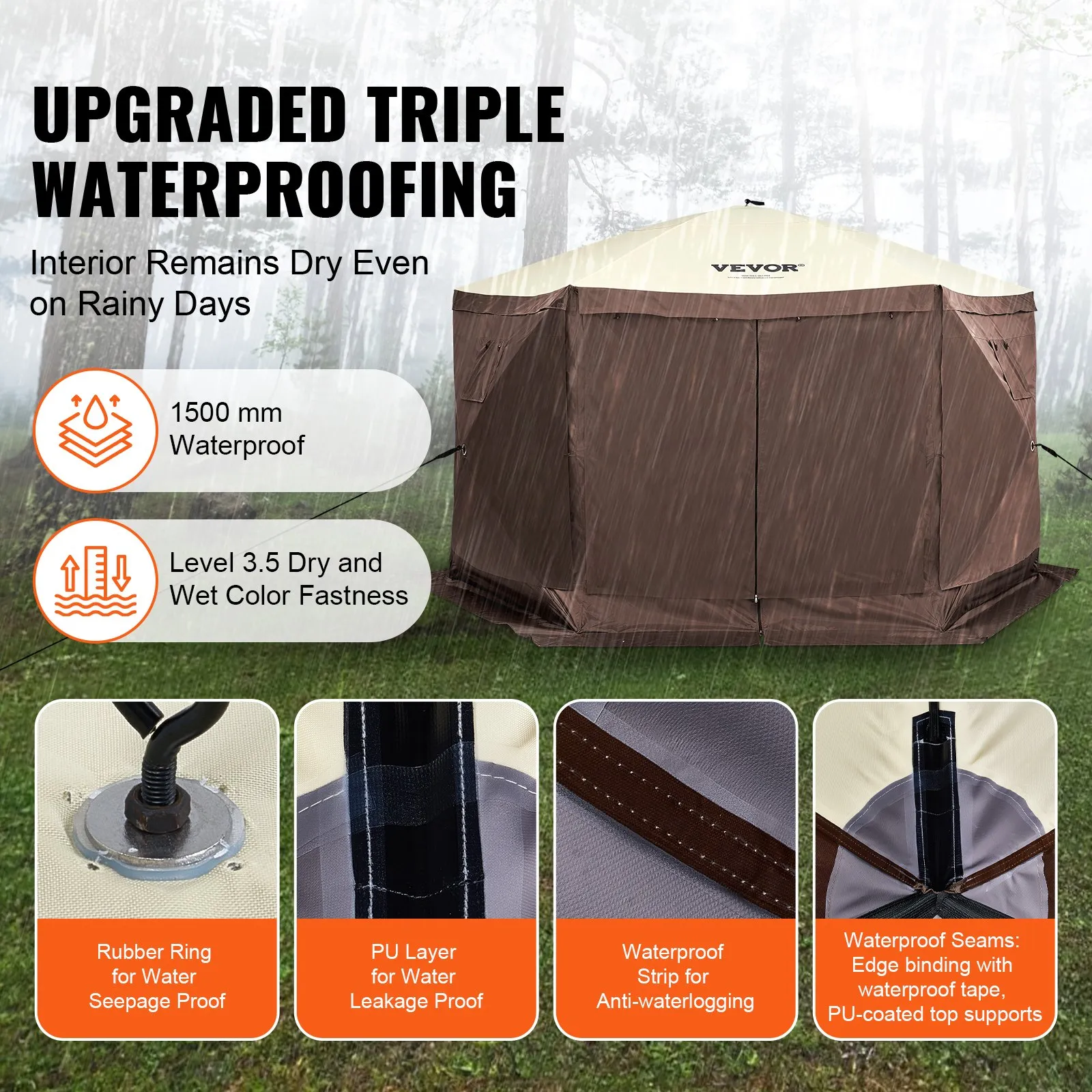 (FINAL PRICES ARE LOWER ON OUR SITE!) VEVOR Pop Up Gazebo Tent, Pop-Up Screen Tent 6 Sided Canopy Sun Shelter with 6 Removable Privacy Wind Cloths & Mesh Windows, 12.5x12.5FT Quick Set Screen Tent with Mosquito Netting, Brown