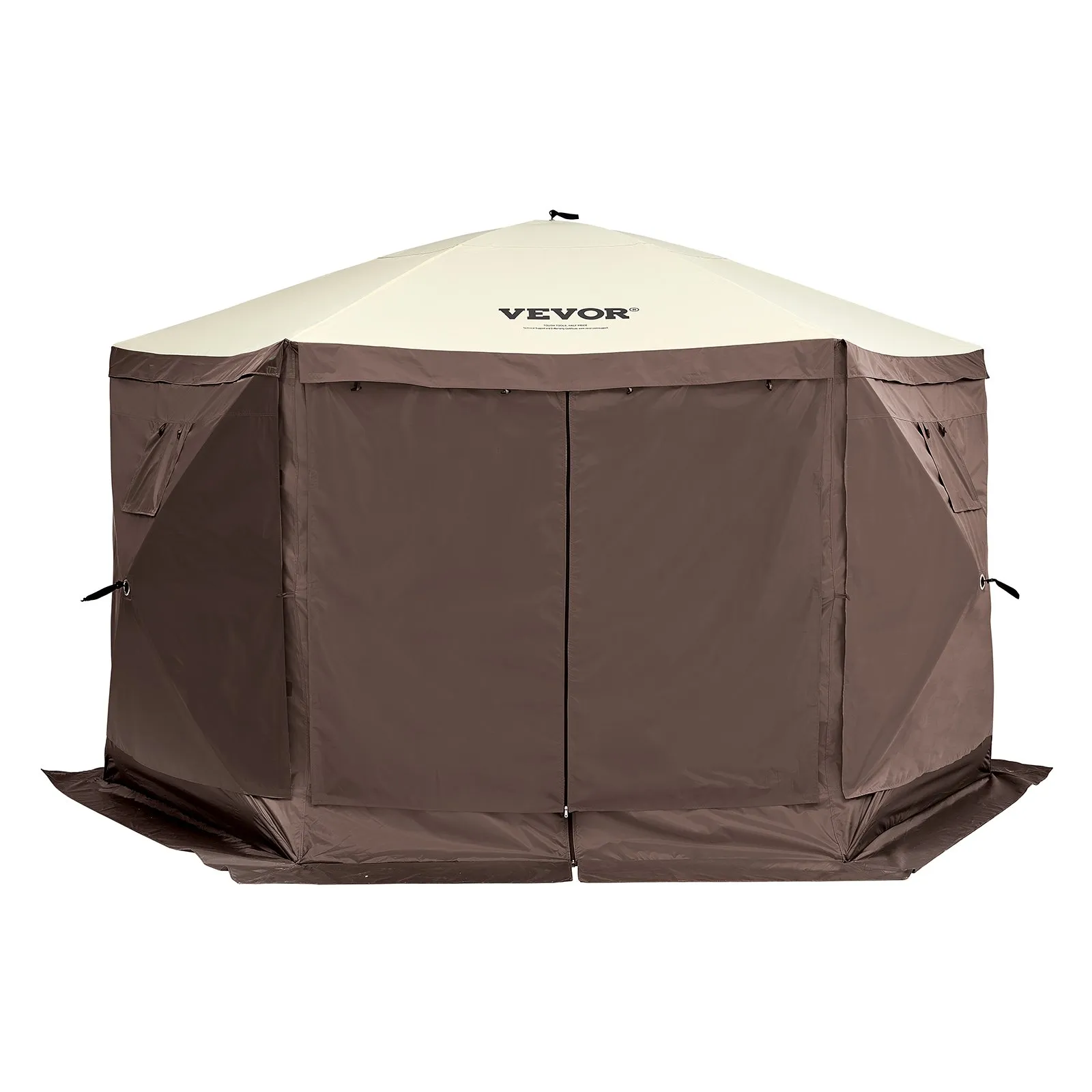 (FINAL PRICES ARE LOWER ON OUR SITE!) VEVOR Pop Up Gazebo Tent, Pop-Up Screen Tent 6 Sided Canopy Sun Shelter with 6 Removable Privacy Wind Cloths & Mesh Windows, 12.5x12.5FT Quick Set Screen Tent with Mosquito Netting, Brown