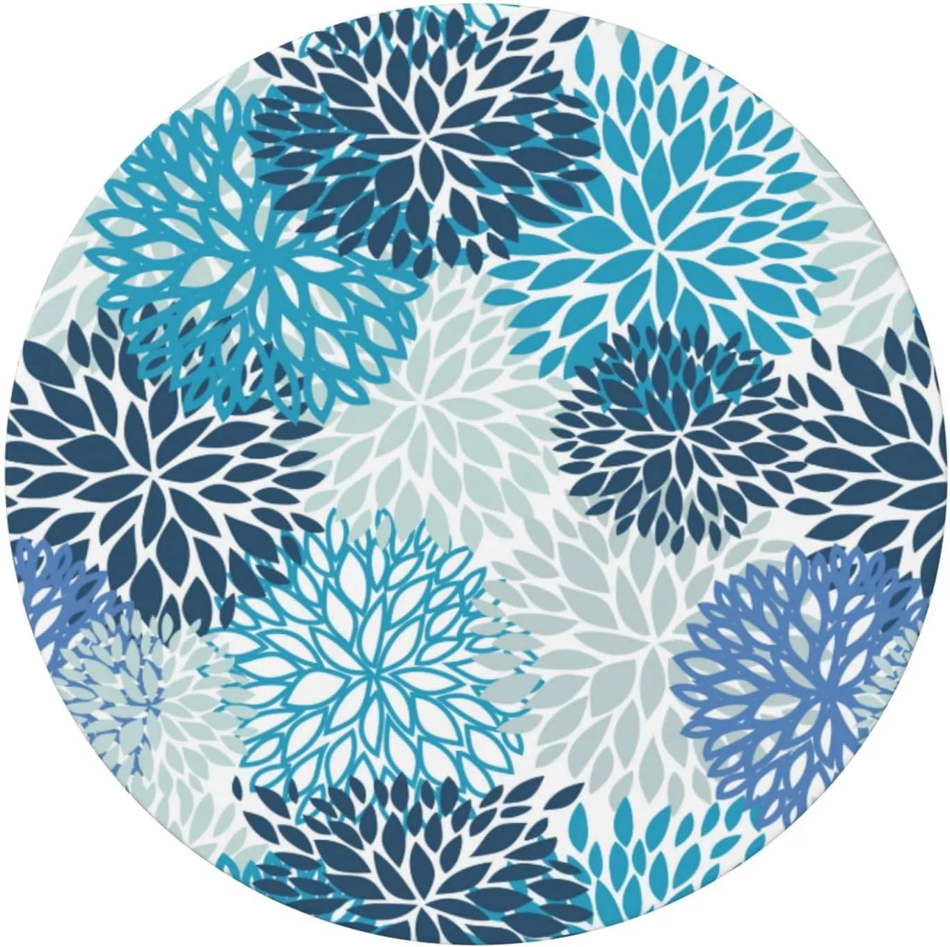 Fiokroo Blue and Navy Chrysanthemum Flowers Tablecloth with Elastic Edge, Round Table Cloth Daisy Floral Washable Reusable Table Cover for Kitchen Dining Party Picnic, Small (Suitable for 40-44 in)