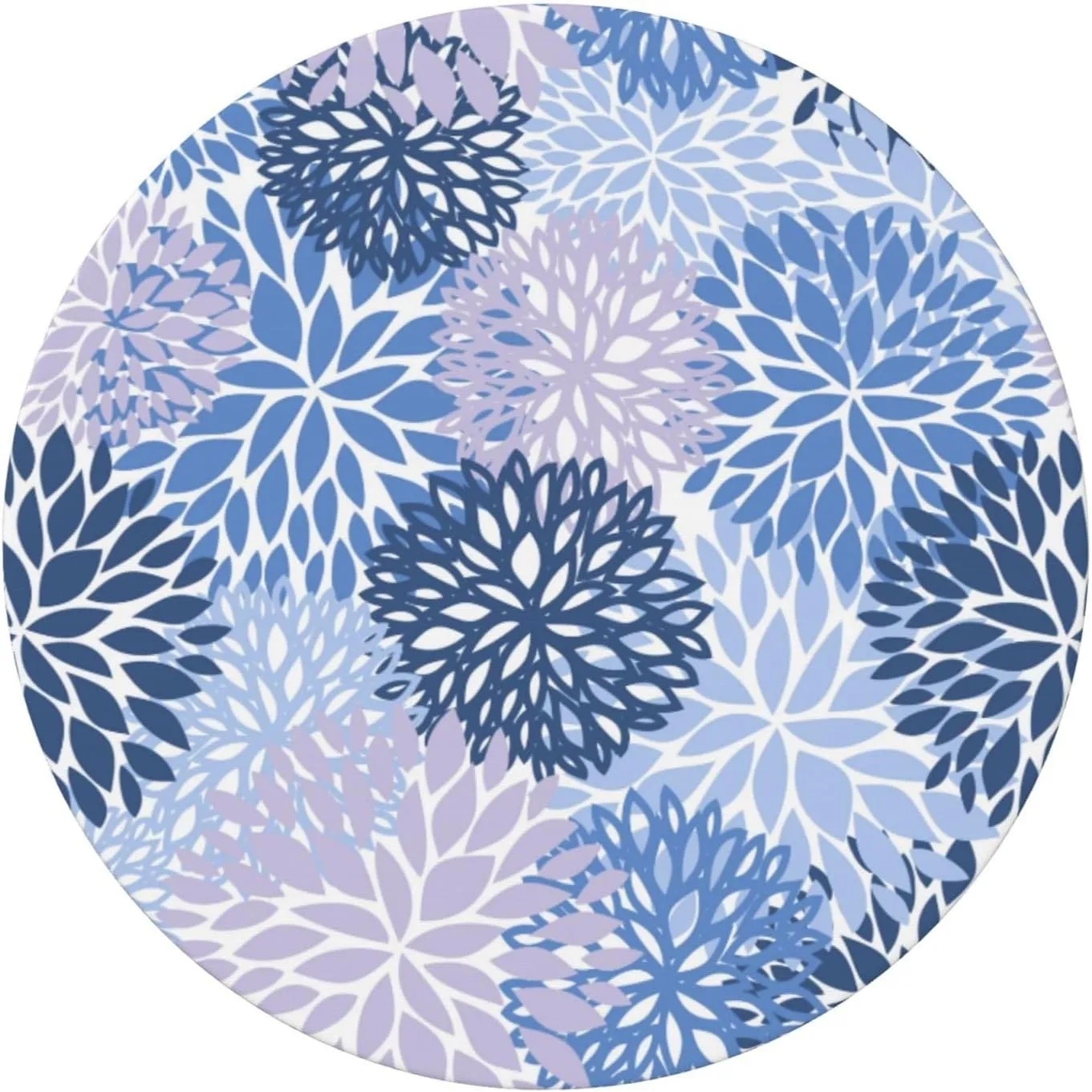Fiokroo Blue Grey and Navy Chrysanthemum Flowers Tablecloth with Elastic Edge, Round Table Cloth Daisy Floral Washable Reusable Table Cover for Kitchen Dining Party Picnic, Small