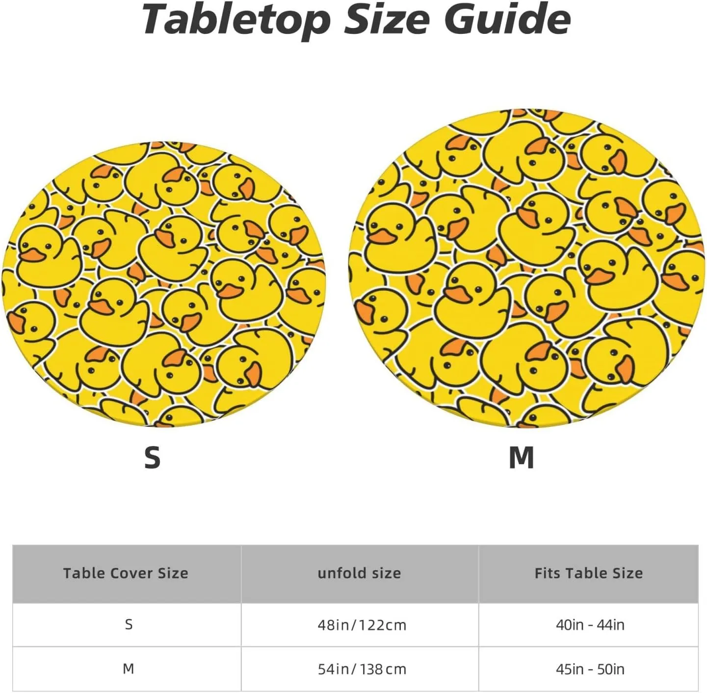 Fiokroo Cute Rubber Ducks Tablecloth with Elastic Edge, Round Table Cloth Yellow Cartoon Ducky Washable Reusable Table Cover for Kitchen Dining Party Picnic, Small (Suitable for 40-44 in)