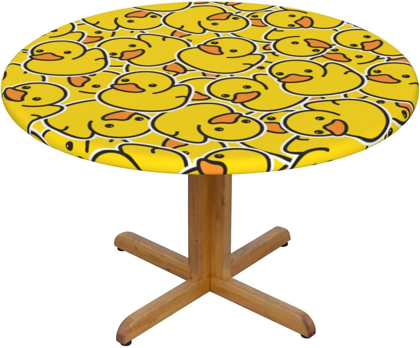 Fiokroo Cute Rubber Ducks Tablecloth with Elastic Edge, Round Table Cloth Yellow Cartoon Ducky Washable Reusable Table Cover for Kitchen Dining Party Picnic, Small (Suitable for 40-44 in)