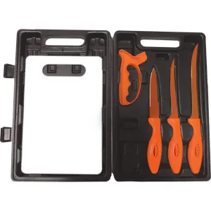 Fish Knife Set 6pc Flex & Case Fishing Fillet Knives Sharpener Cutting Board Kit