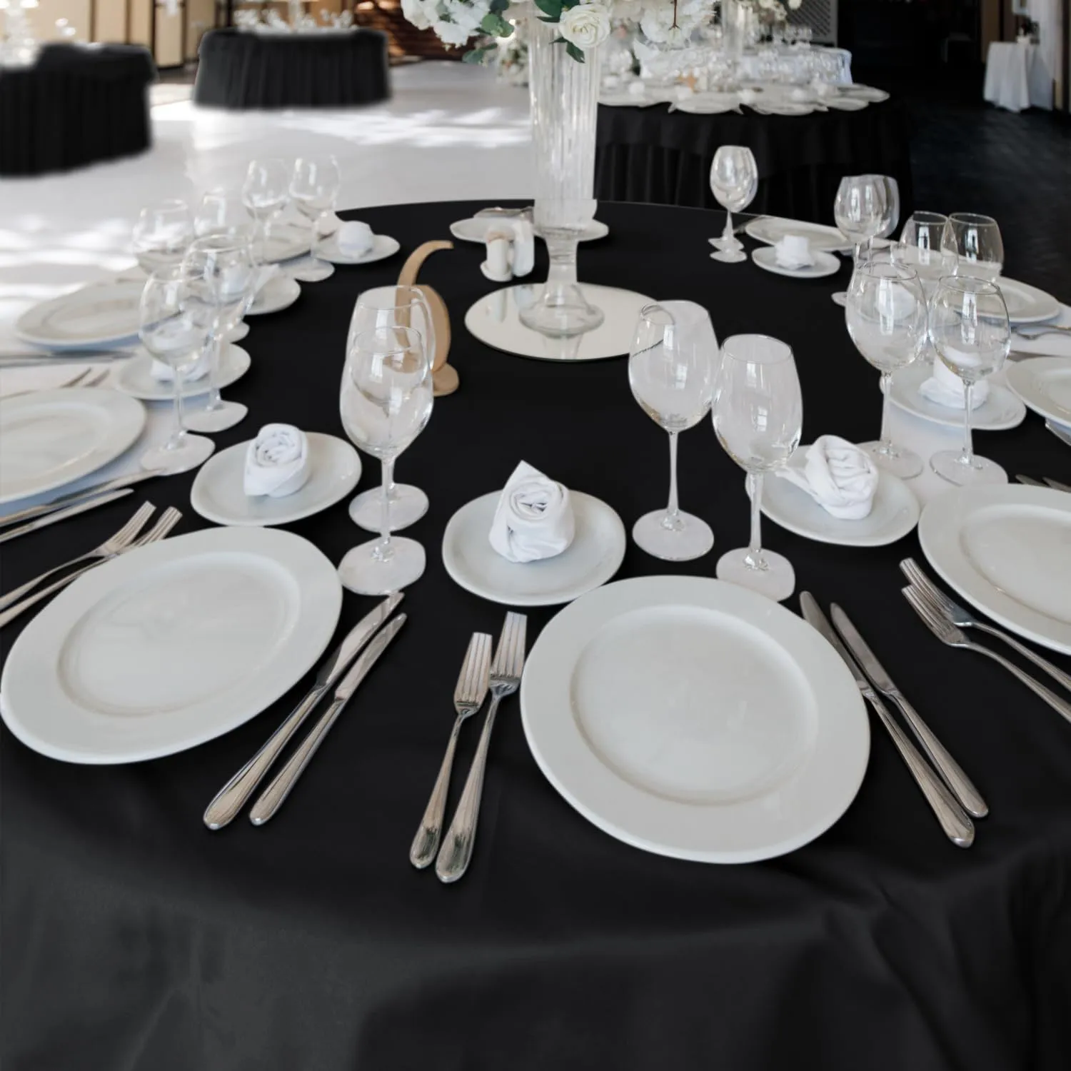 Fitable 6 Pack Black Round Tablecloths - 120 Inches in Diameter - Stain Resistant and Washable Table Clothes, Polyester Fabric Table Covers for Wedding, Party, Banquet, Formal Events