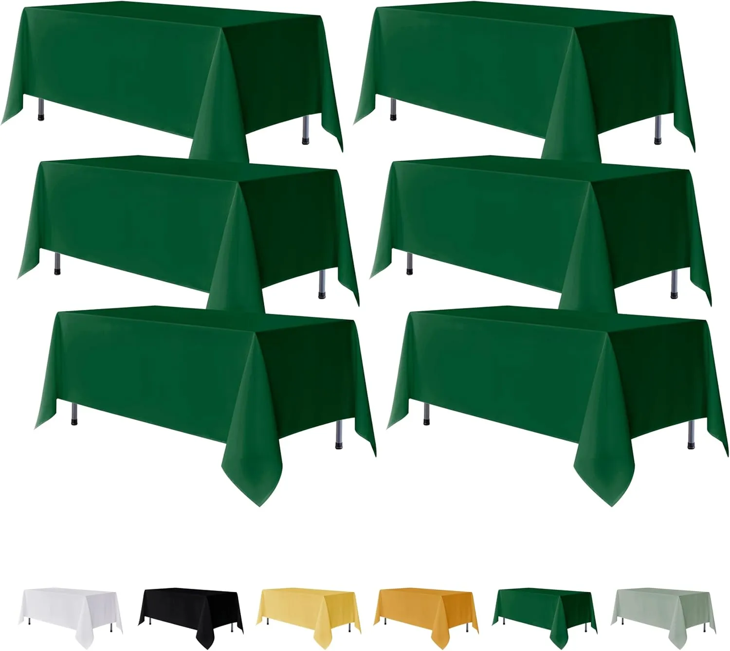 Fitable 6 Pack Hunter Green Rectangle Table Clothes - 70 x 120 Inch - Wrinkle and Stain Resistant Fabric Tablecloths, Washable Polyester Table Covers for Wedding, Party, Banquet, Formal Events