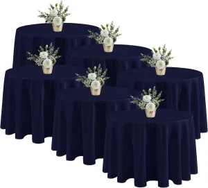 Fitable 6 Pack Navy Round Tablecloths - 120 Inches in Diameter - Stain Resistant and Washable Table Clothes, Polyester Fabric Table Covers for Wedding, Party, Banquet, Formal Events