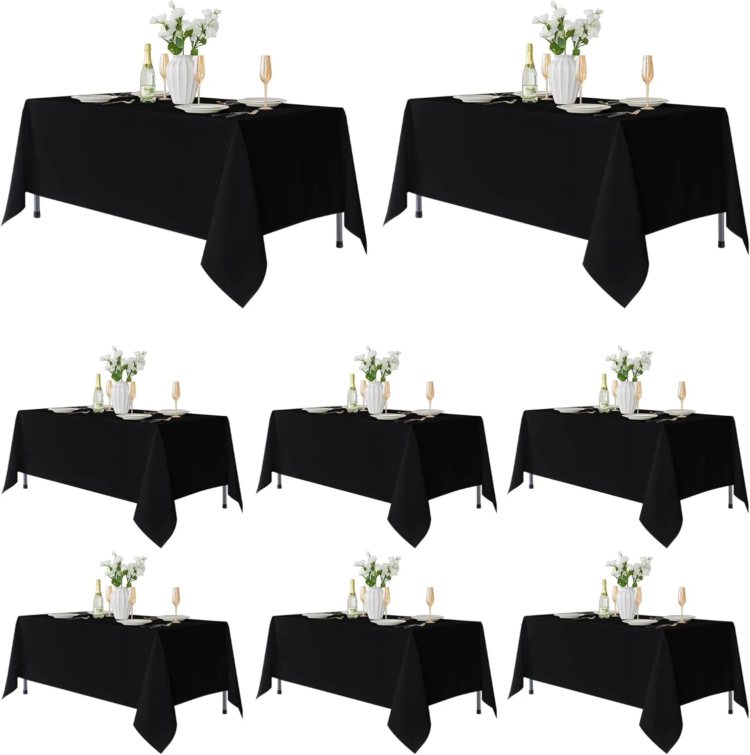 Fitable 8 Pack Table Cloth Rectangle Table: Stain and Wrinkle Resistant Tablecloth Rectangular, Washable Polyester Table Cover for Wedding Party Dining Banquet Event Catering(Black, 70x120 Inch)