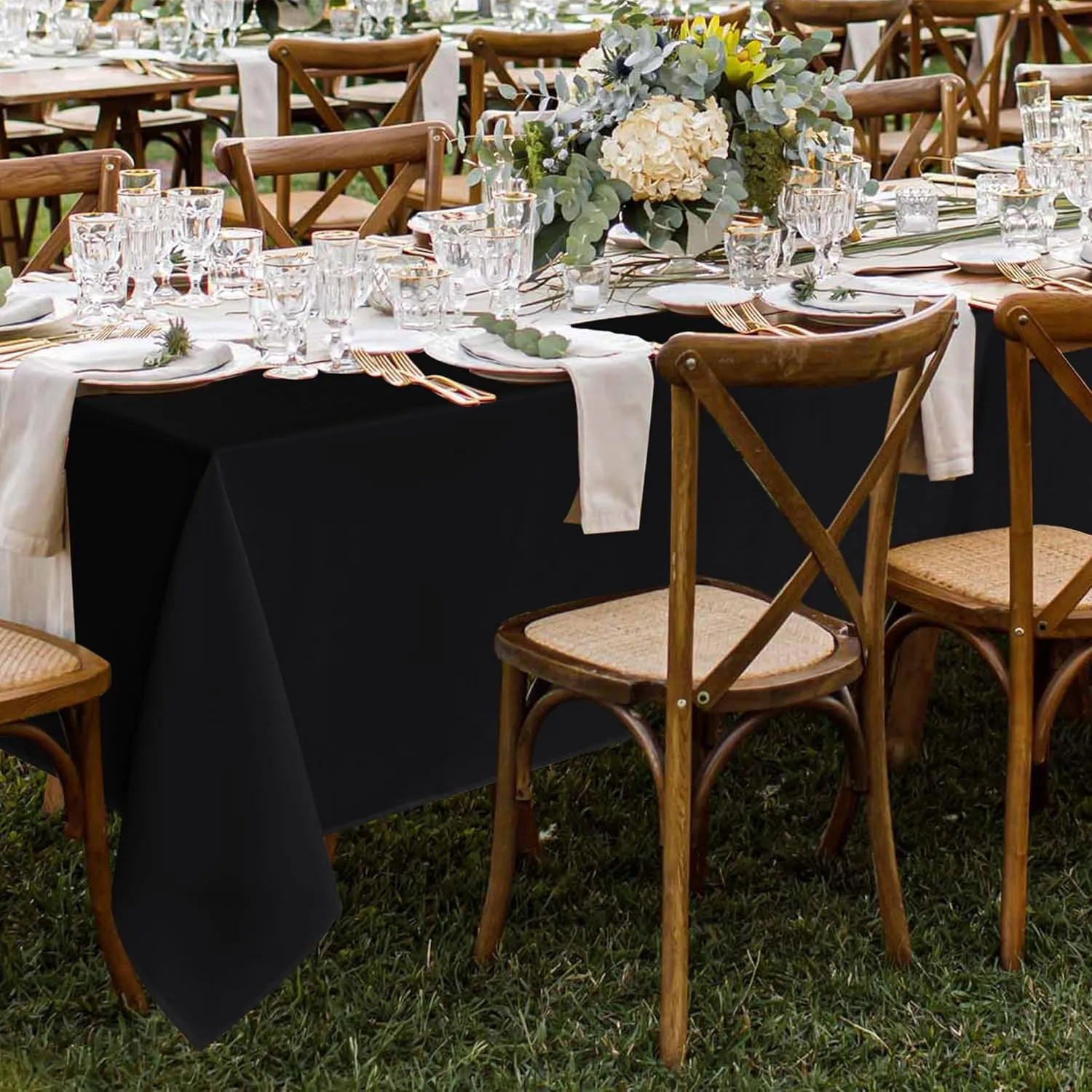 Fitable 8 Pack Table Cloth Rectangle Table: Stain and Wrinkle Resistant Tablecloth Rectangular, Washable Polyester Table Cover for Wedding Party Dining Banquet Event Catering(Black, 70x120 Inch)