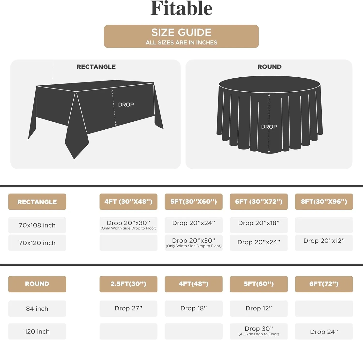 Fitable 8 Pack Table Cloth Rectangle Table: Stain and Wrinkle Resistant Tablecloth Rectangular, Washable Polyester Table Cover for Wedding Party Dining Banquet Event Catering(Black, 70x120 Inch)