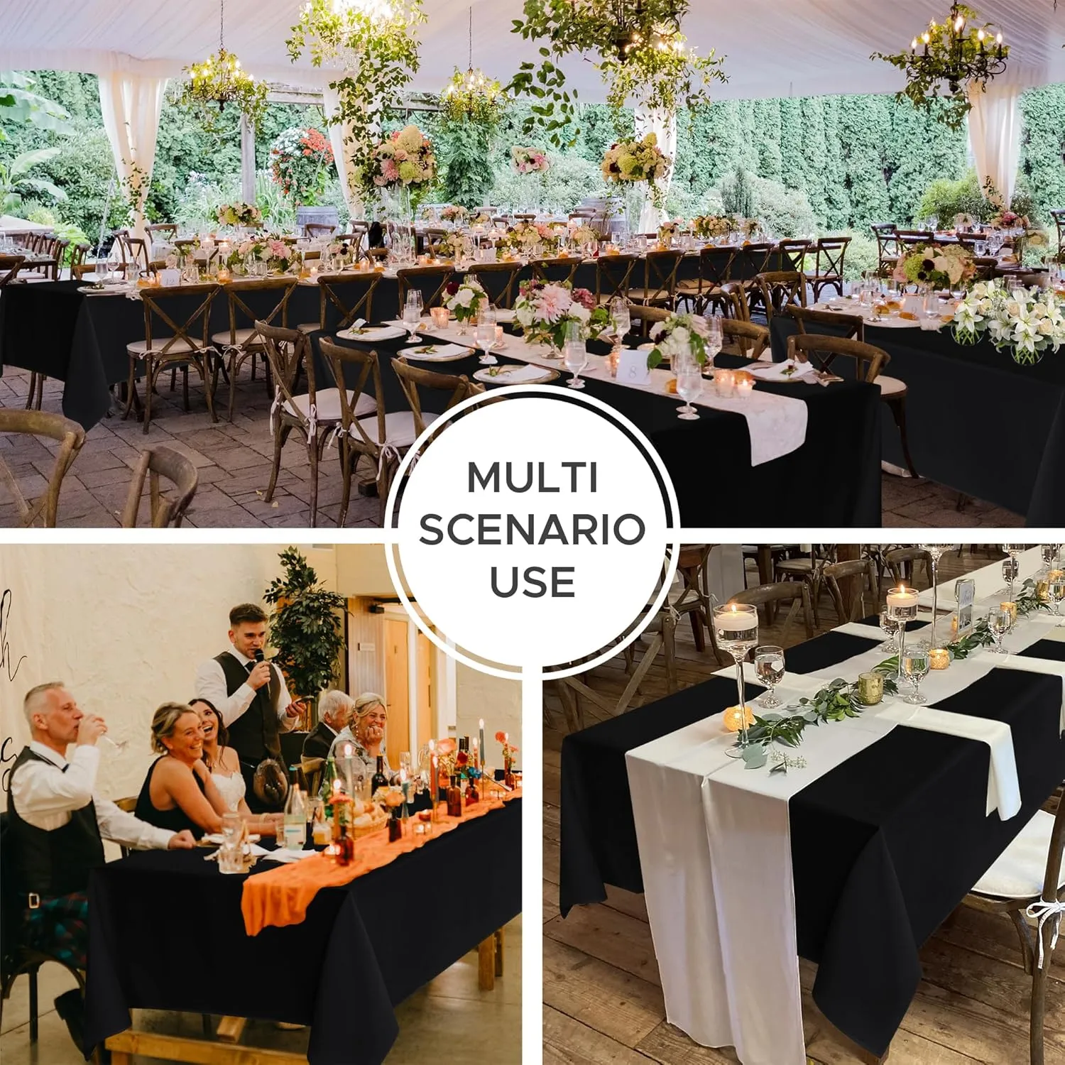 Fitable 8 Pack Table Cloth Rectangle Table: Stain and Wrinkle Resistant Tablecloth Rectangular, Washable Polyester Table Cover for Wedding Party Dining Banquet Event Catering(Black, 70x120 Inch)