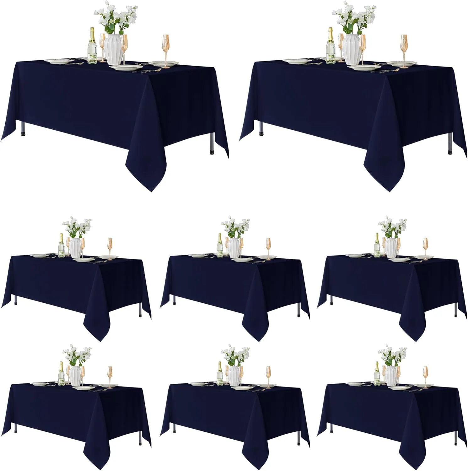 Fitable 8 Pack Table Cloth Rectangle Table: Stain and Wrinkle Resistant Tablecloth Rectangular, Washable Polyester Table Cover for Wedding Party Dining Banquet Event Catering(Navy, 70x120 Inch)