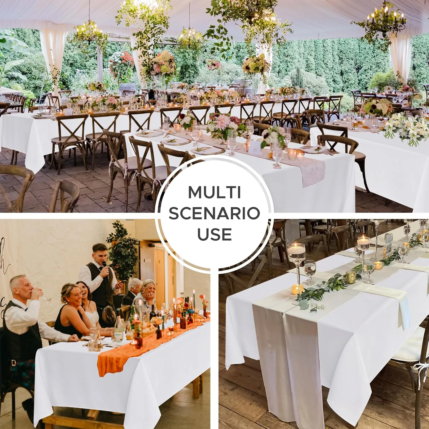 Fitable 8 Pack Table Cloth Rectangle Table: Stain and Wrinkle Resistant Tablecloth Rectangular, Washable Polyester Table Cover for Wedding Party Dining Banquet Event Catering(White, 70x120 Inch)