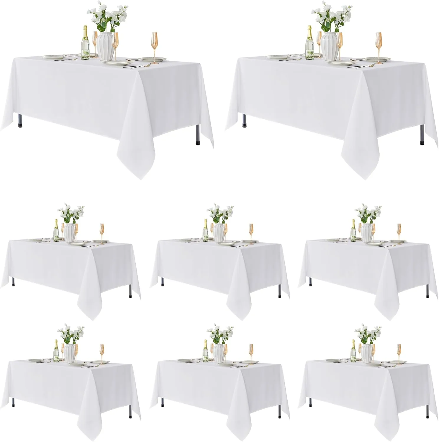 Fitable 8 Pack Table Cloth Rectangle Table: Stain and Wrinkle Resistant Tablecloth Rectangular, Washable Polyester Table Cover for Wedding Party Dining Banquet Event Catering(White, 70x120 Inch)