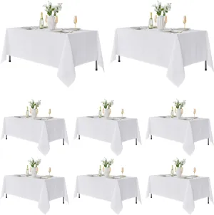 Fitable 8 Pack Table Cloth Rectangle Table: Stain and Wrinkle Resistant Tablecloth Rectangular, Washable Polyester Table Cover for Wedding Party Dining Banquet Event Catering(White, 70x120 Inch)