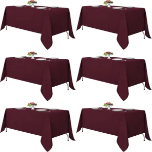 Fitable Burgundy Tablecloths for 6-8 Foot Tables, 6 Pack - 70 x 120 Inches - Reusable and Washable Table Clothes, Polyester Fabric Table Covers for Wedding, Party, Banquet